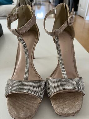 Rose Gold T-Strap Rhinestone Heels
